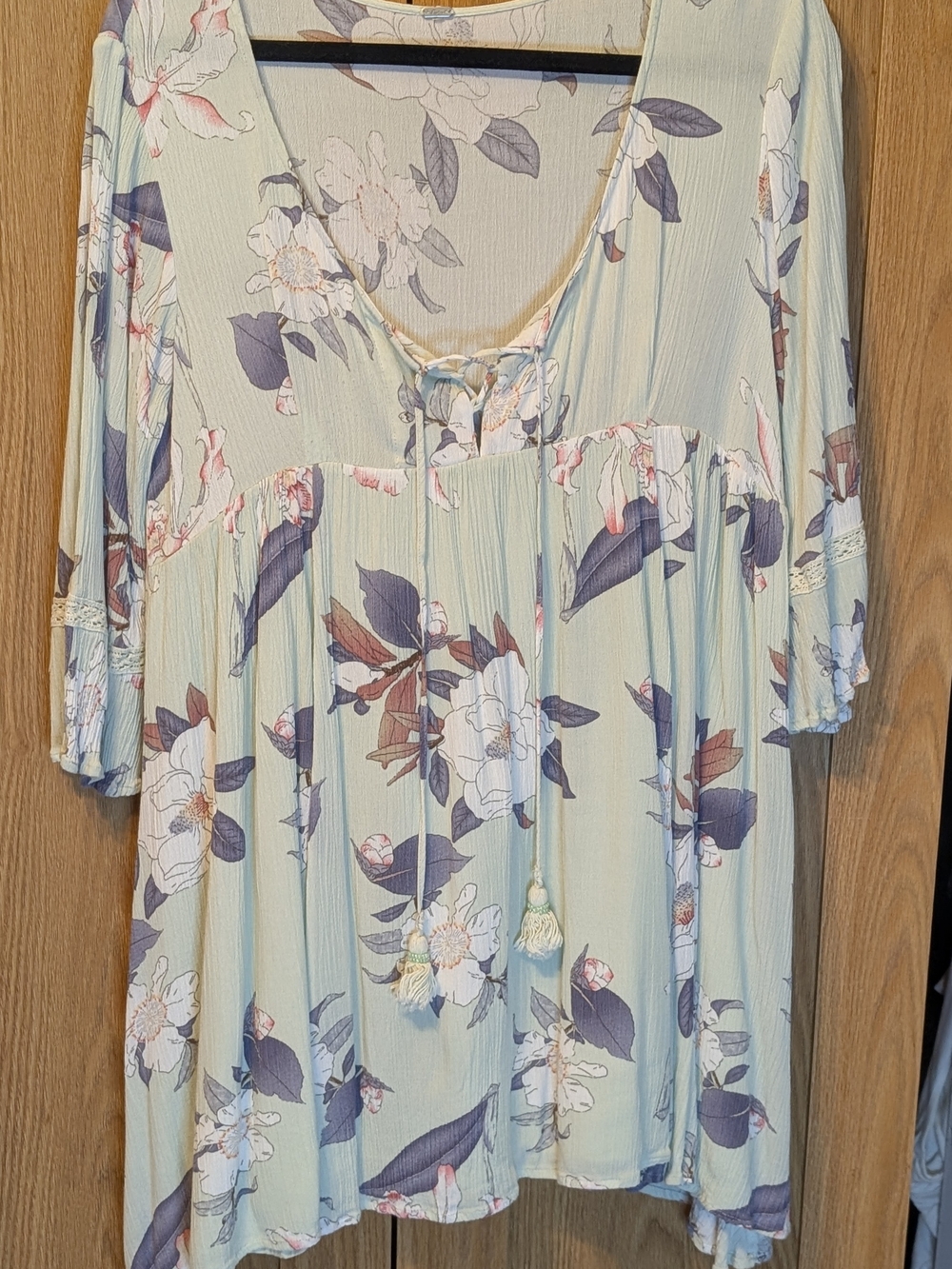 Free People Sage Floral Lace-Up Tunic Top